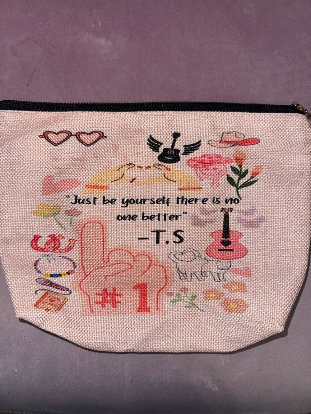 Canvas Graphic Zip Pouch - Pink Accents
